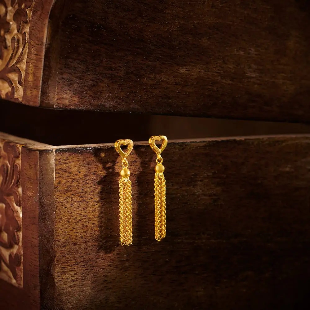Pear Shape Contemporary Drop Earrings by Tanishq 22k Gold Earrings 2