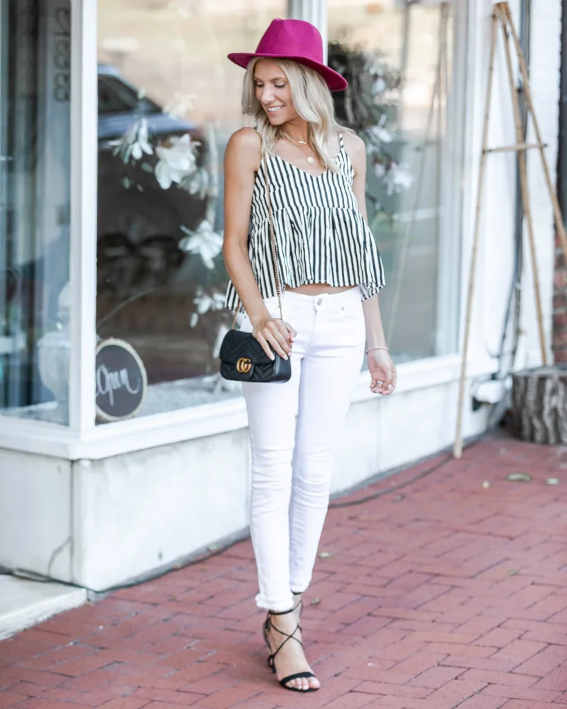 17. Striped Tank Top and White Jeans