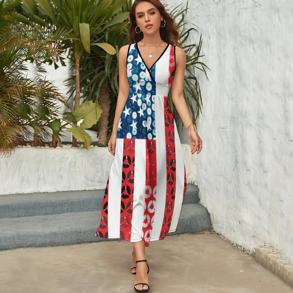 New vertical american flag Sleeveless Dress Cocktail of dresses womens summer clothing 1