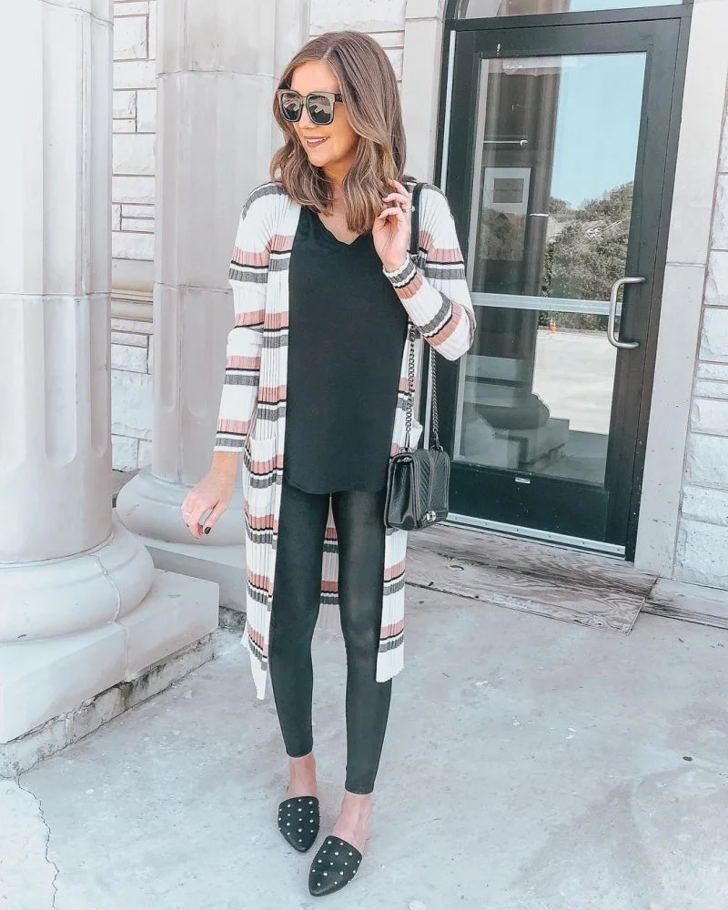 long cardigan spanx faux leather leggings leggings outfit all black outfit slimming outfit 800x1000 1