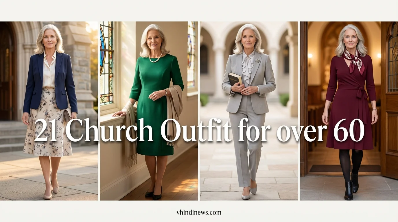 21 Elegant Church Outfits for Women Over 60 (Modest & Stylish Looks) 1 Woman in church 202603191240