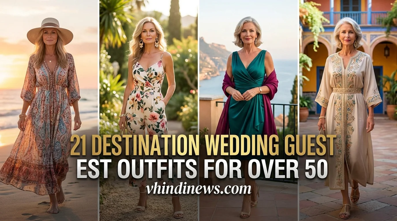 Destination Wedding Guest Outfit for Over 50: 21 Chic & Stunning Looks 1 Women wearing outfits overlay text 202605291631 2